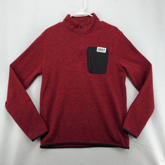 Urban Pipeline Sweater Men's Long Sleeve 1/4 Zip Contrasting Pkt. Pullover Red M - Picture 12 of 12